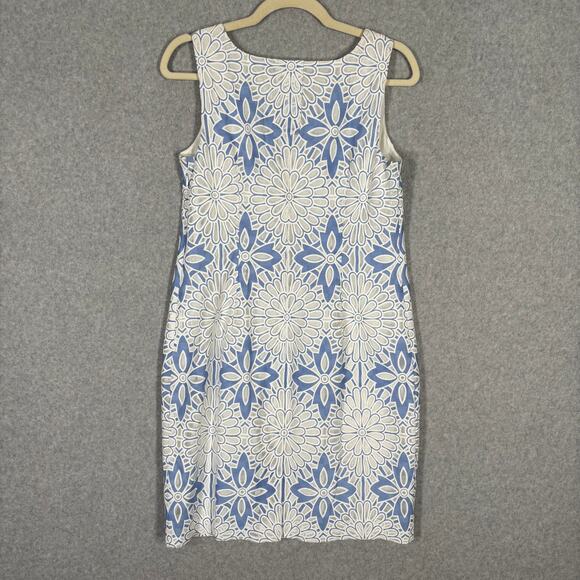 Talbots Dress 8P Cut Away Lace Floral White Shift Mod Periwinkle Church Easter - Picture 10 of 14